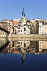 famous view of Lyon and Saone River