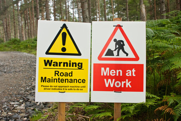 Signs Men at Work and Road Maintenance