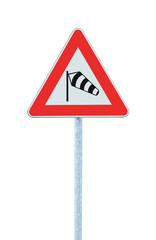 Sudden side cross winds ahead road sign isolated traffic signage