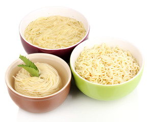asian noodles in bowls isolated on white