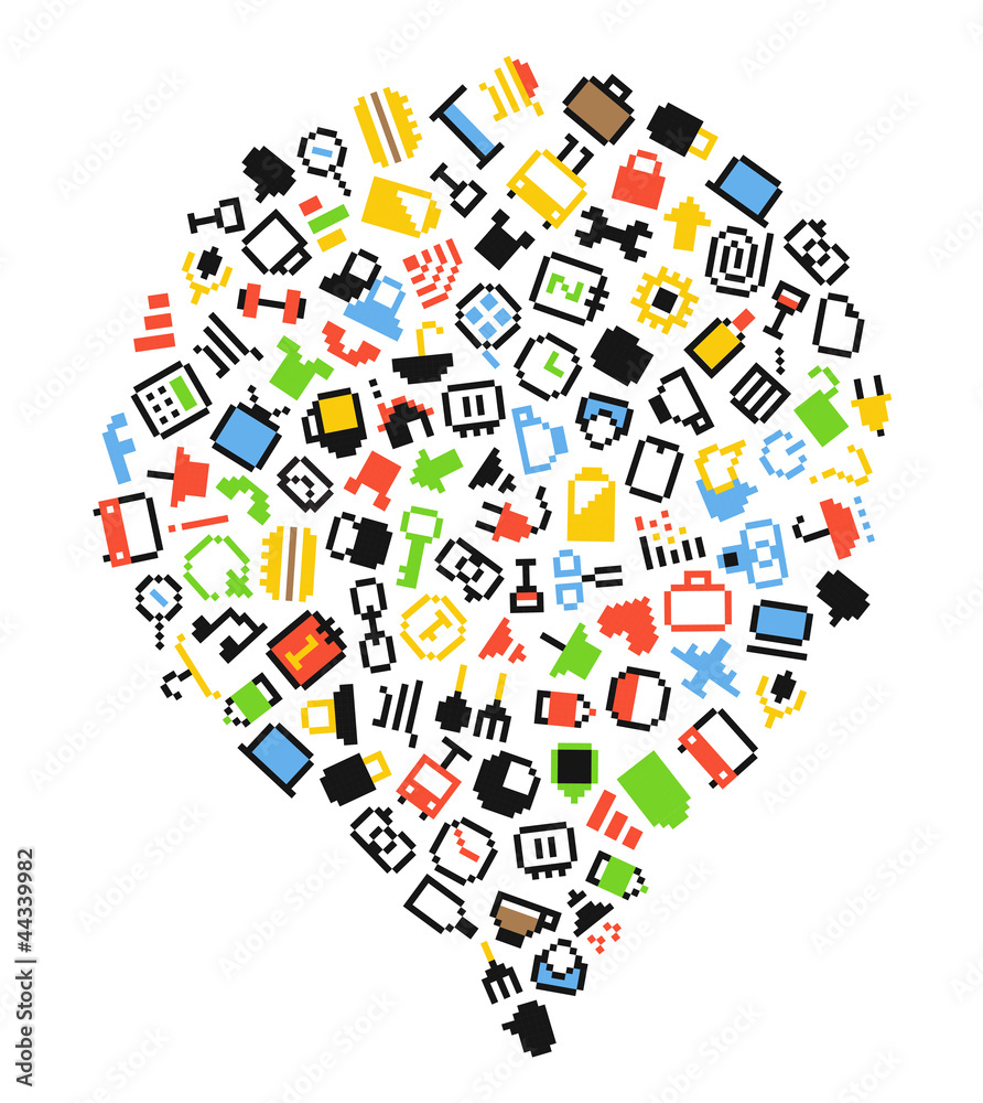 Poster speech cloud of color pixel icons