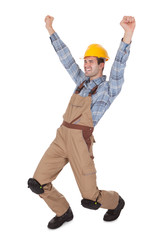 Excited worker wearing hard hat