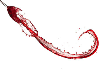 Red wine splashing out of glass, isolated on white