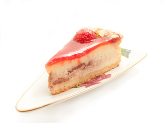 English style Cheesecake with strawberry isolated on white
