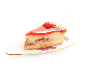 English style Cheesecake with strawberry isolated on white