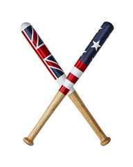 USA  and UK flag on baseball bat
