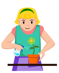 girl watering flower