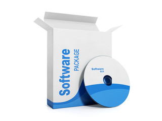 3d illustration, licensed software. box with a soft disc