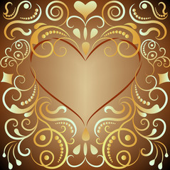 Heart shaped golden ornament frame