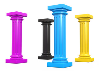 CMYK Columns 3d render illustration