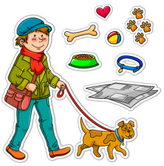 boy and his dog plus a set of related objects