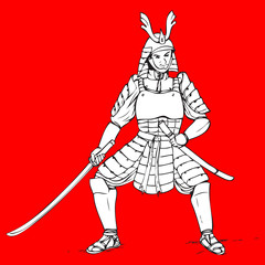 Hand drawn illustration of a samurai