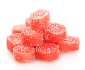 red jelly candies isolated on white.
