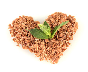 the heart of the chocolate crumb and mint isolated on white