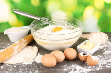 Eggs, flour and butter close-up
