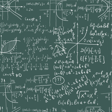 Hand writing maths formula on seamless blackboard