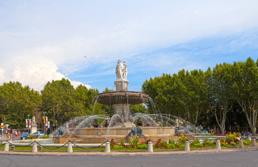 fountain at La Rotonde at sunset, Aix-en-Provence, France