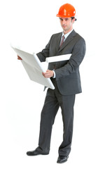 Modern architect looking on design plans