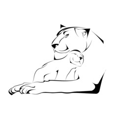 Vector lioness with her child