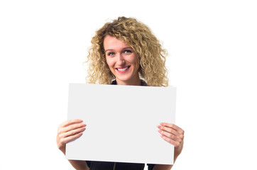 Business woman with blank poster