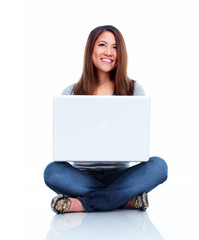 Naklejka premium Student with laptop computer.