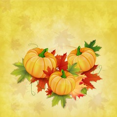 Autumn background with leaves and pumpkins