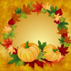 Autumn background with leaves and pumpkins