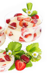 Vanilla Pudding with Strawberries on white