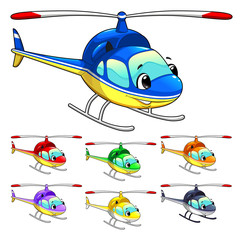 Funny helicopter. Cartoon and vector isolated character.