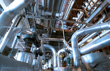 industrial ladders, cables, pipelines in blue tones