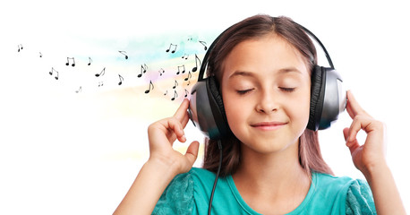 The girl listening to music