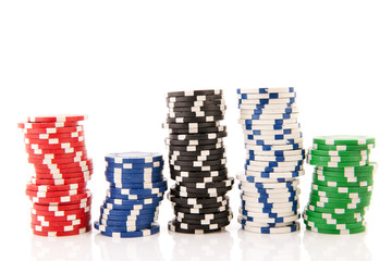 Stacks colorful poker chips