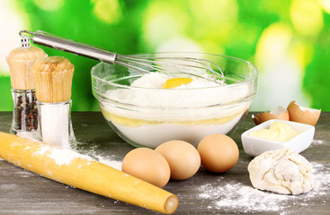 Eggs, flour and butter close-up