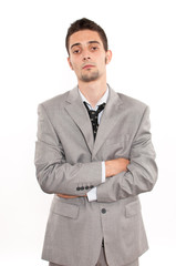 Sad handsome young caucasian businessman