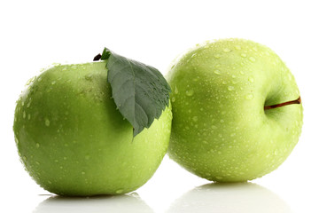 Ripe green apples isolated on white