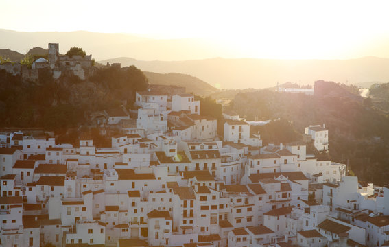Village Casares at sunset. Costa del Sol, Andalusia Spain
