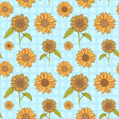 Bright sunflowers seamless pattern