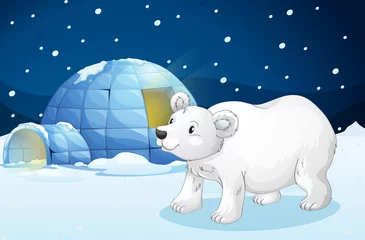Zelfklevend Fotobehang witte beer en iglo © GraphicsRF