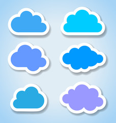 Set of 6 paper colorful clouds, vector illustration
