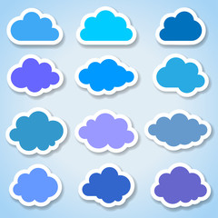 Set of 16 paper colorful clouds, vector illustration