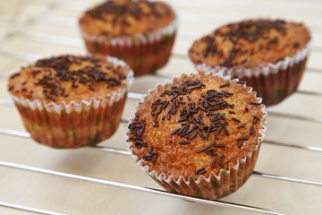 Few fresh muffins with chocolate