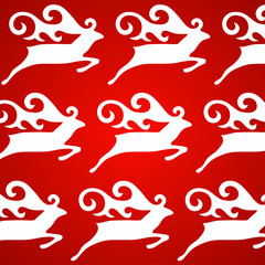 Christmas white deer on red background, vector illustration