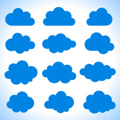 Set of 16 blue clouds, vector illustration