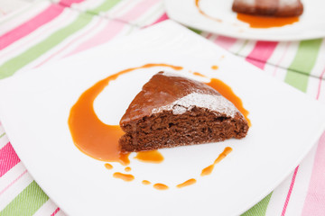 chocolate cake with caramel sauce