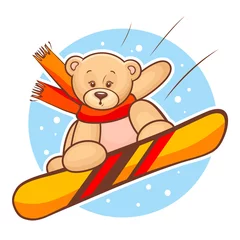 Crédence de cuisine en verre imprimé Ours ours en peluche snowboard