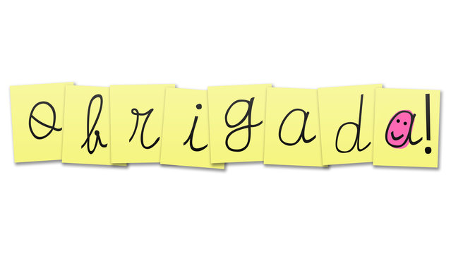 Palavra "obrigada" feita com autocolantes