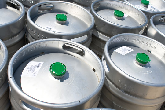Metal beer barrels as background