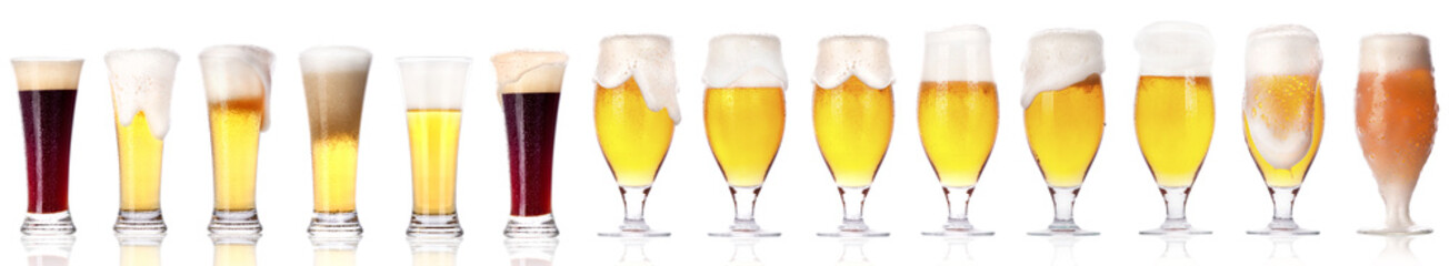Frosty fresh beer set with foam isolated