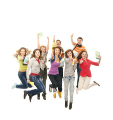 Obraz premium A group of young and happy teenagers jumping together