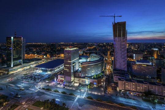 Fototapeta Night panorama of Warsaw